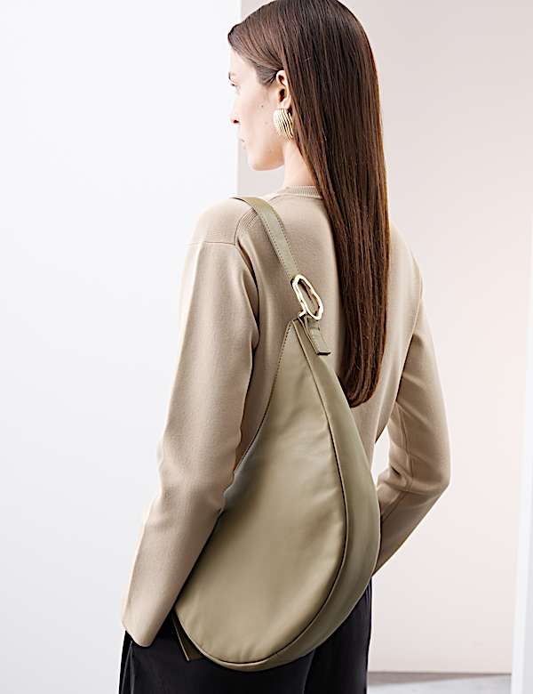 Pure Leather Buckle Shoulder Bag - NL