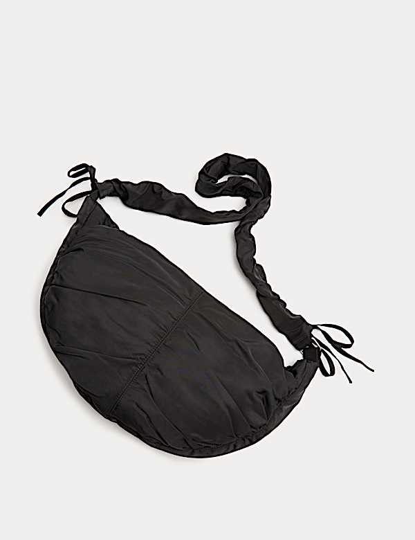 Nylon Ruched Sling Shoulder Bag - BE