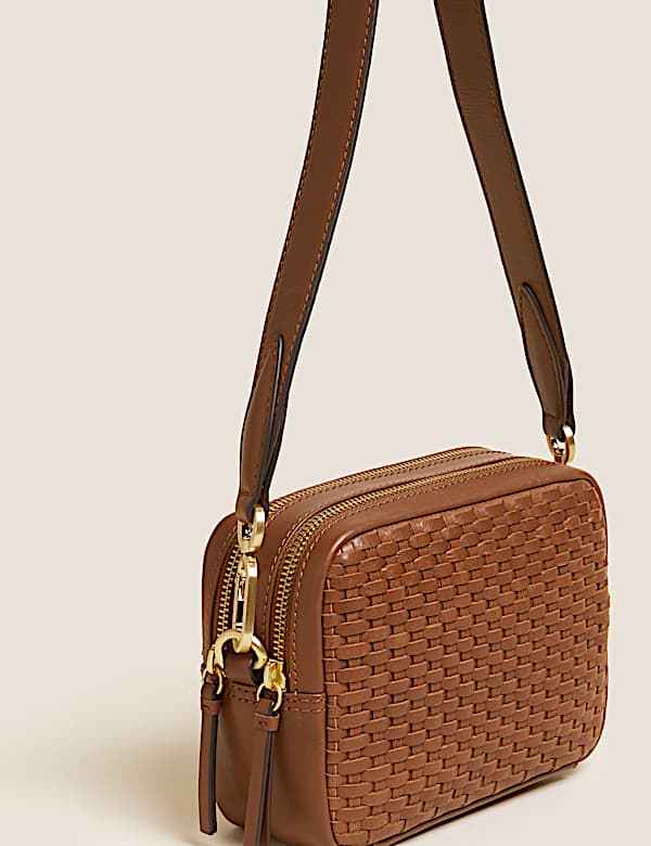Leather Woven Cross Body Camera Bag