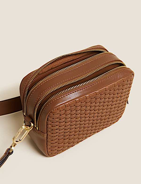 Leather Woven Cross Body Camera Bag