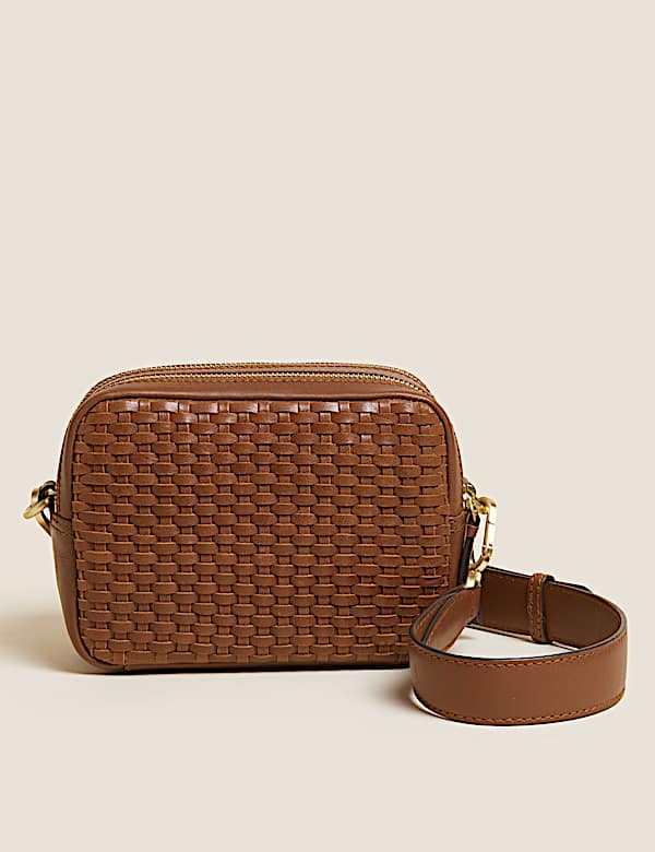 Leather Woven Cross Body Camera Bag