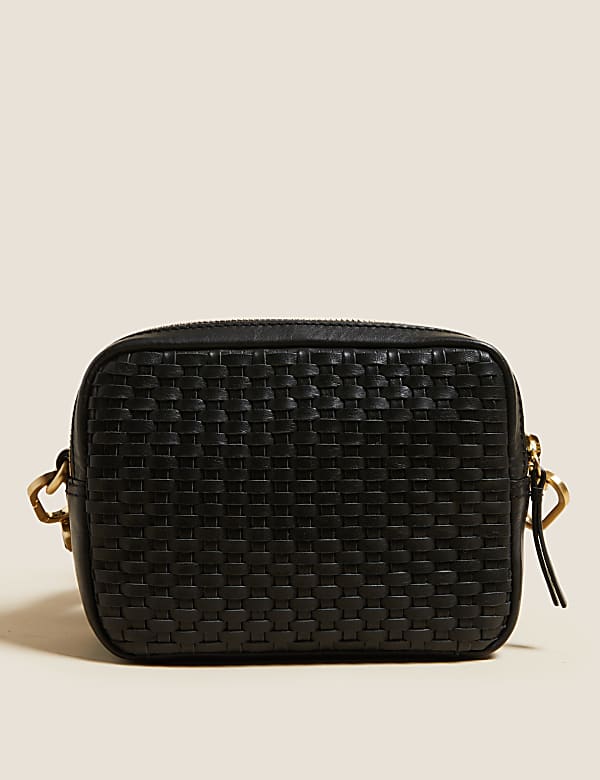 Leather Woven Cross Body Camera Bag