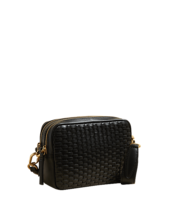 Leather Woven Cross Body Camera Bag