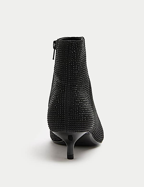 Wide Fit Satin Hotfix Kitten Heel Ankle Boots - BN