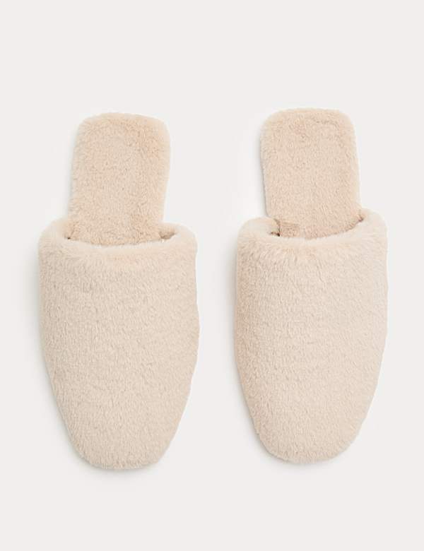 Gingham Print Faux Fur Lined Mule Slippers - VN