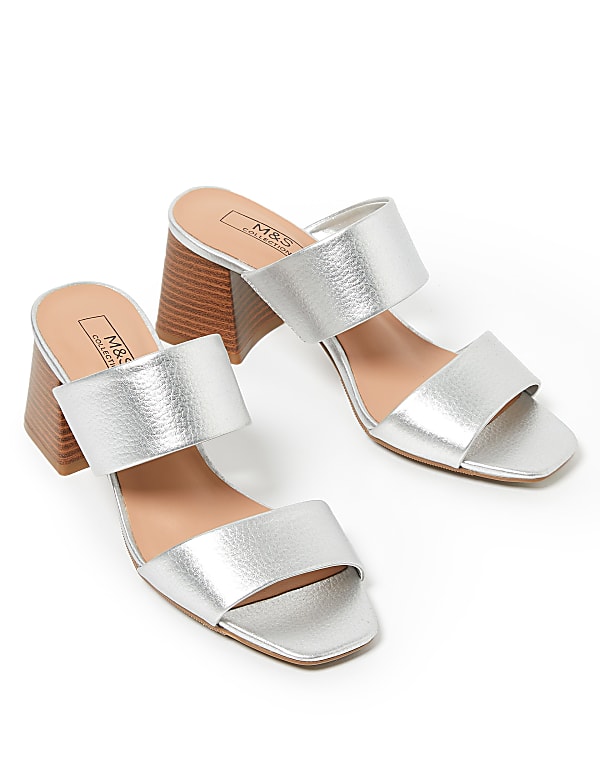 Metallic Block Heel Mules