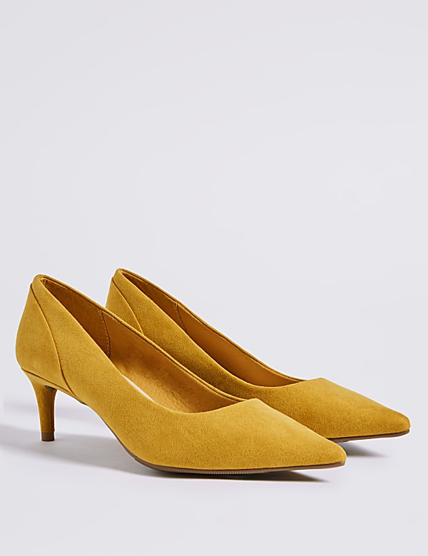 Mustard kitten heel shoes deals