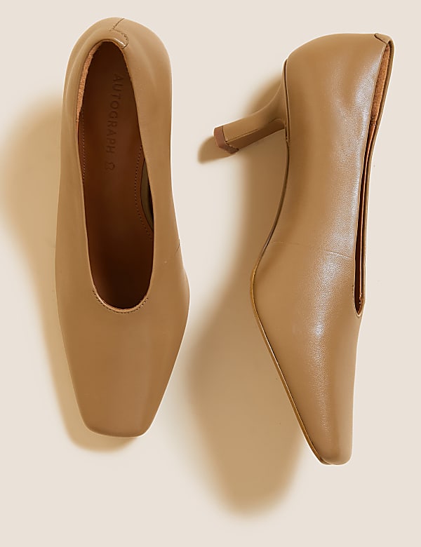 Leather Slip On Square Toe Court Shoes