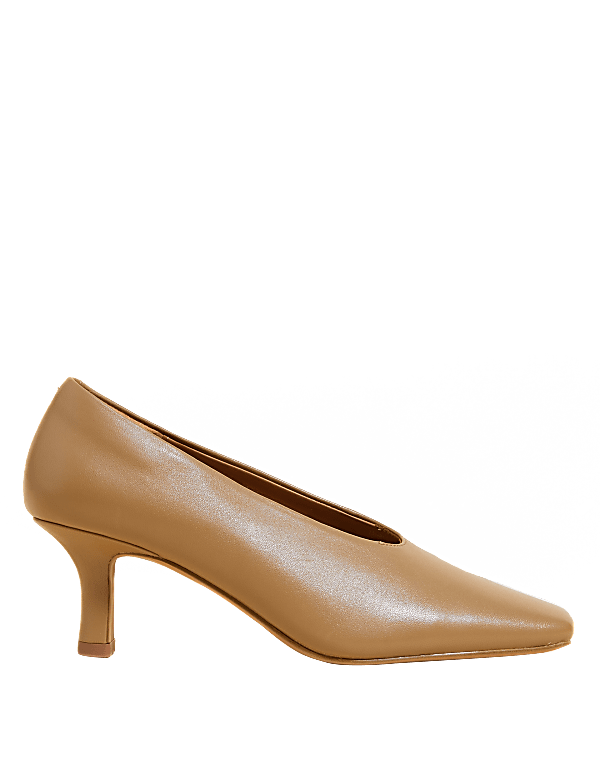 Leather Slip On Square Toe Court Shoes