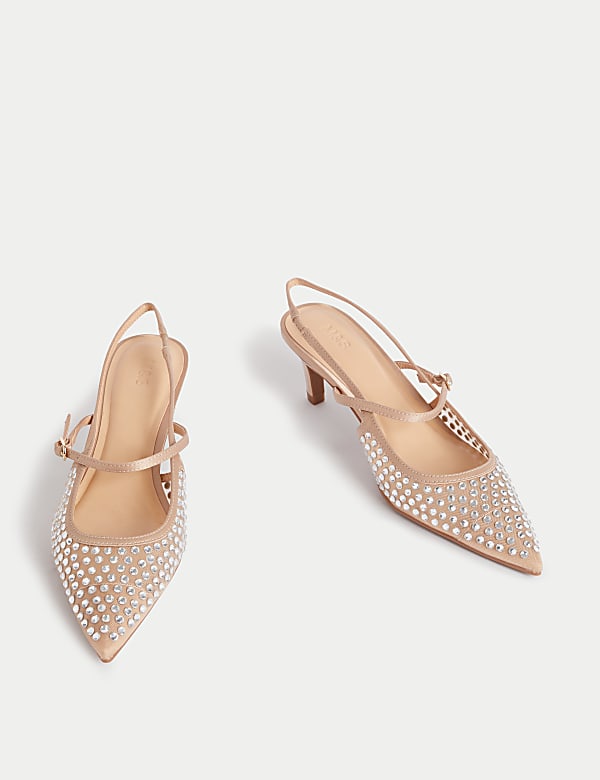 Sparkle Kitten Heel Slingback Shoes - HR