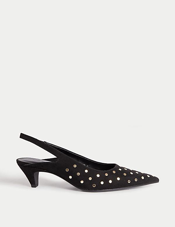 Spitz zulaufende Fersenriemenschuhe mit kleinem Absatz und Nieten BLACK Schuhe M S DE