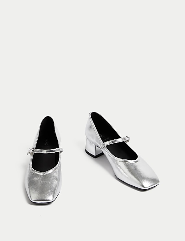 Leather Strappy Block Heel Square Toe Shoes - CN