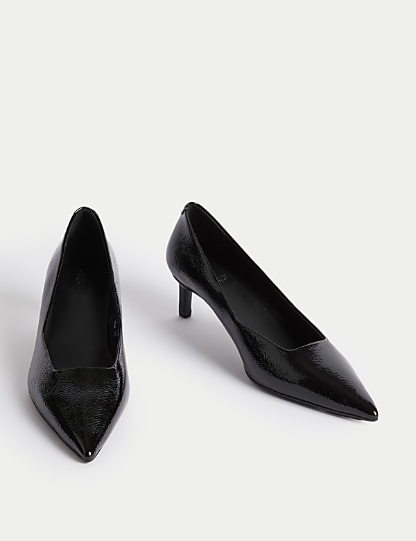 Black leather high heel court shoes sale