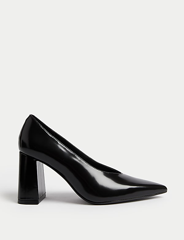 Leather court shoes block heel new arrivals
