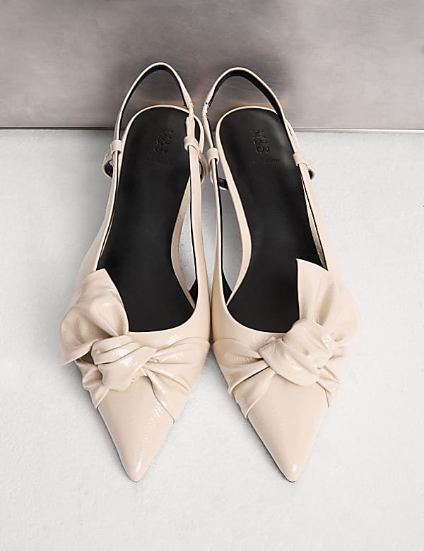 Leather Kitten Heel Slingback Sandals - AL