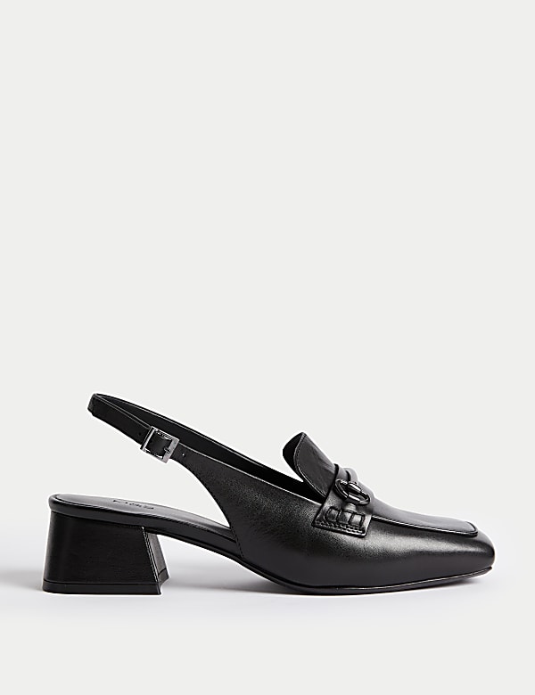 Marks Spencer Patent Leather Block Heel Slingback Shoes Black 3