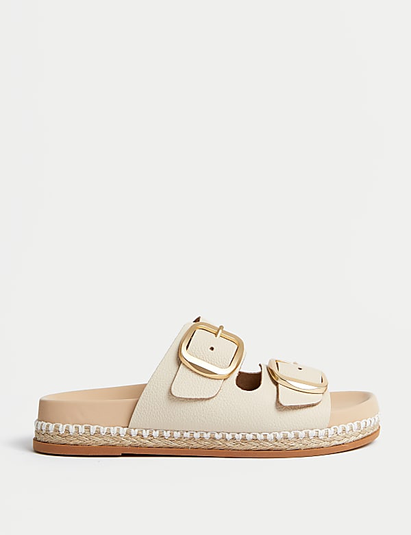 Leather Double Buckle Flatform Sandals