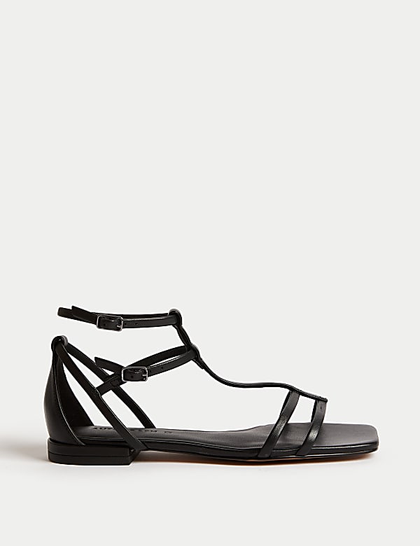 Leather Metallic Strappy Flat Sandals - AL