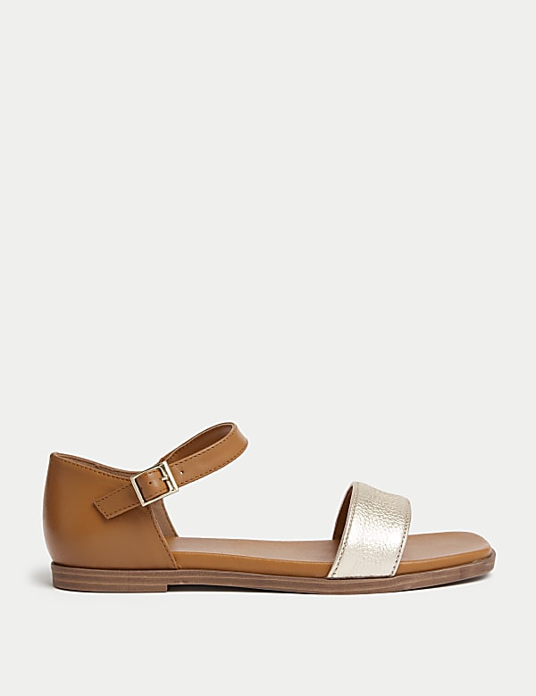 Wide Fit Leather Ankle Strap Flat Sandals - IT