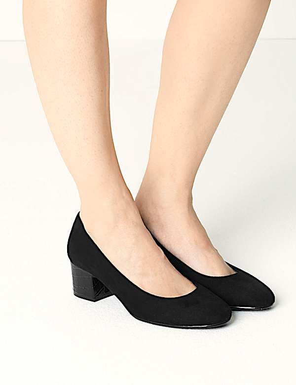 Wide Fit Block Heel Court Shoes