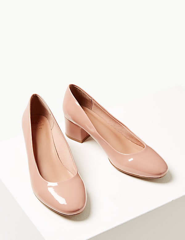 Buy Wide Fit Patent Block Heel Court Shoes at Marks Spencer