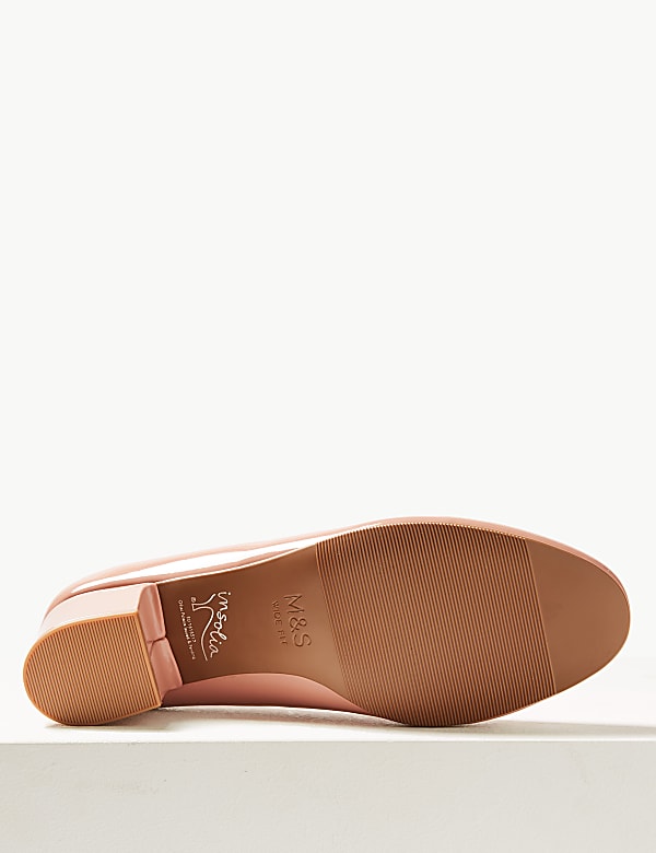 Wide Fit Patent  Block Heel Court Shoes