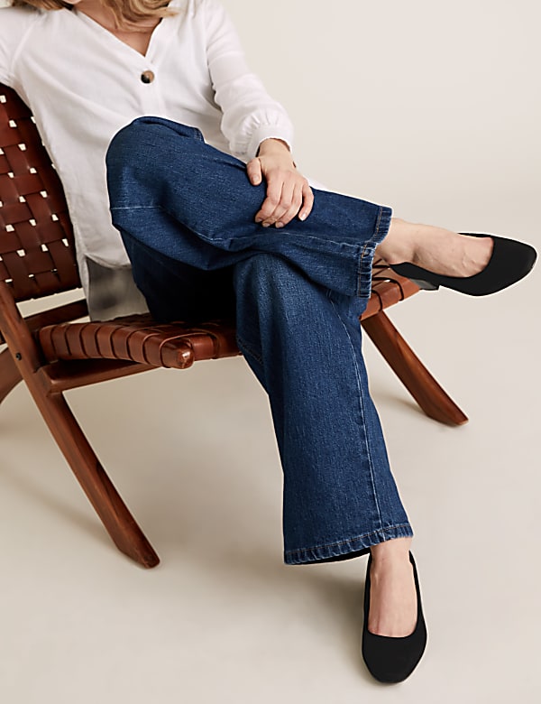 Wide Fit Block Heel Square Toe Court Shoes