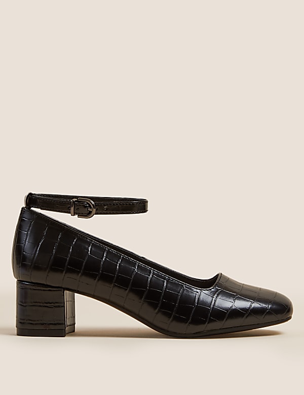 Wide Fit Croc Block Heel Court Shoes
