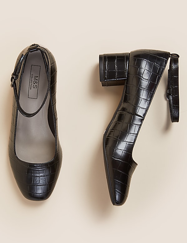 Wide Fit Croc Block Heel Court Shoes