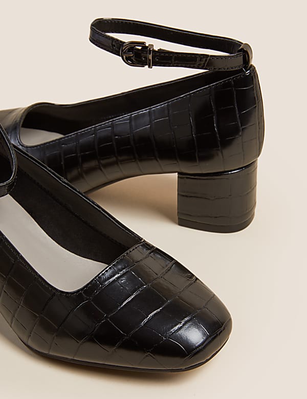Wide Fit Croc Block Heel Court Shoes