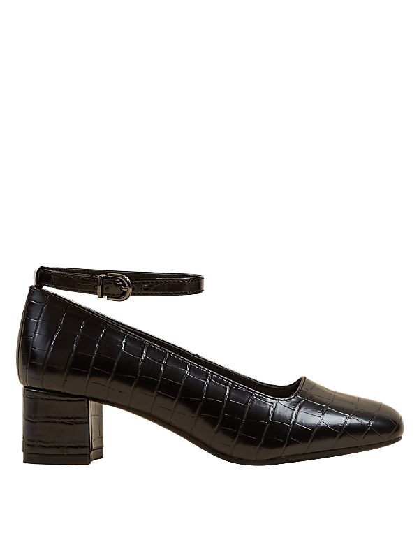 Wide Fit Croc Block Heel Court Shoes
