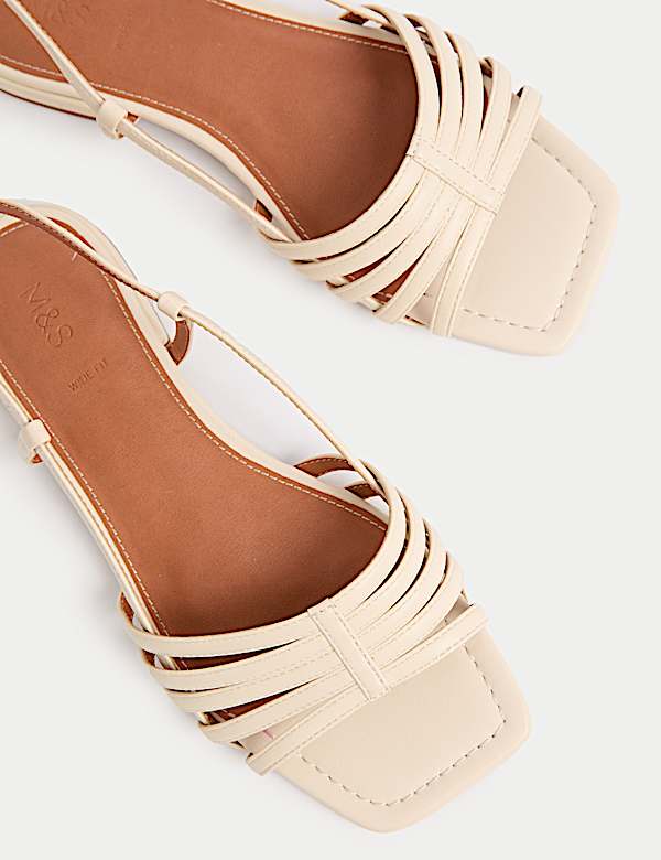 Metallic Strappy Flat Square Toe Sandals - DK