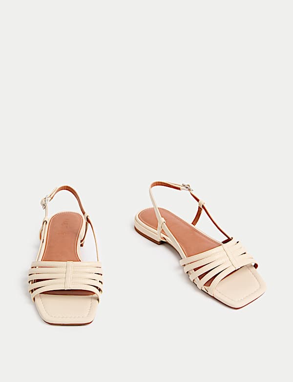 Metallic Strappy Flat Square Toe Sandals - DK