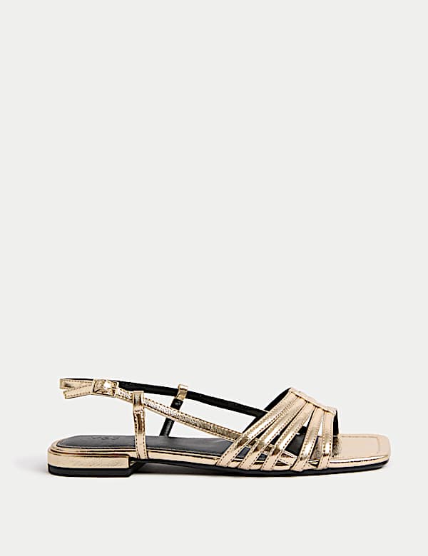 Metallic Strappy Flat Square Toe Sandals - JO