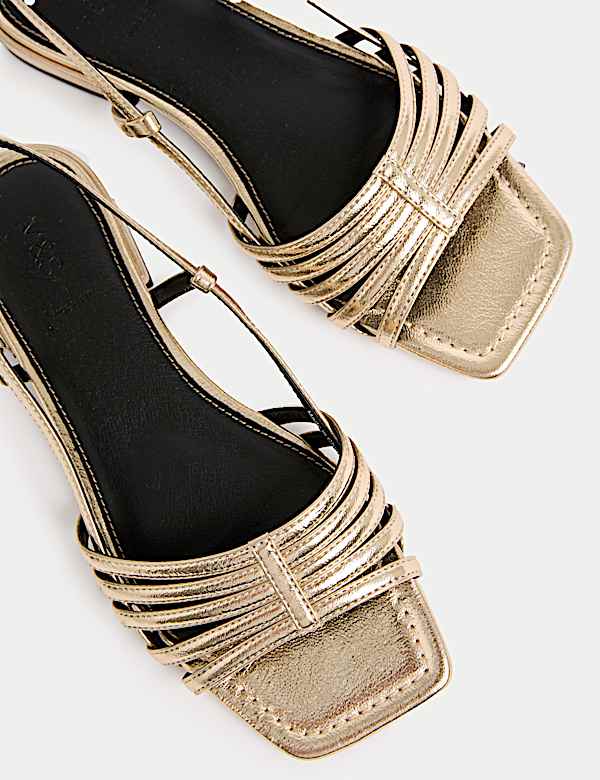 Metallic Strappy Flat Square Toe Sandals - JO