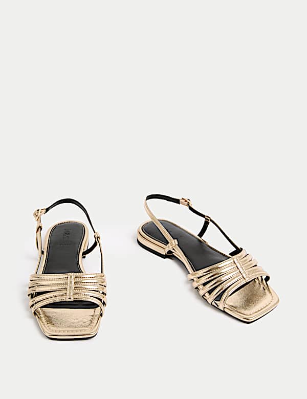 Metallic Strappy Flat Square Toe Sandals - JO