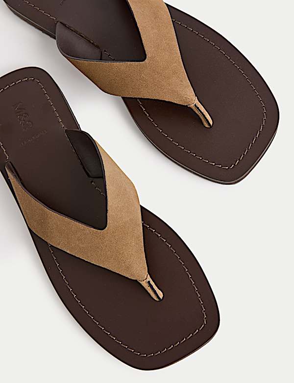 Suede Flat Square Toe Sandals - VN