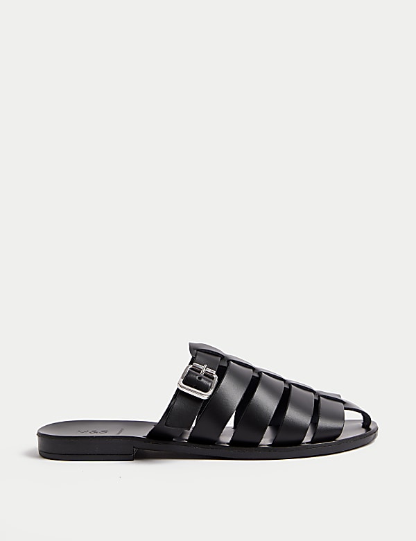 Leather Buckle Flat Mules - NL