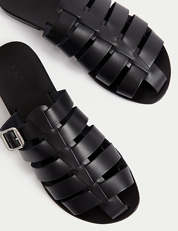 Leather Buckle Flat Mules - IT