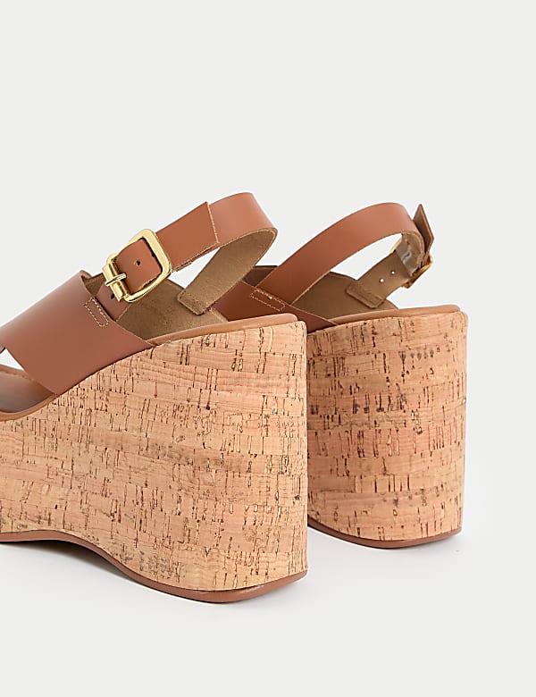 Leather Crossover Ankle Strap Wedge Sandals - JP