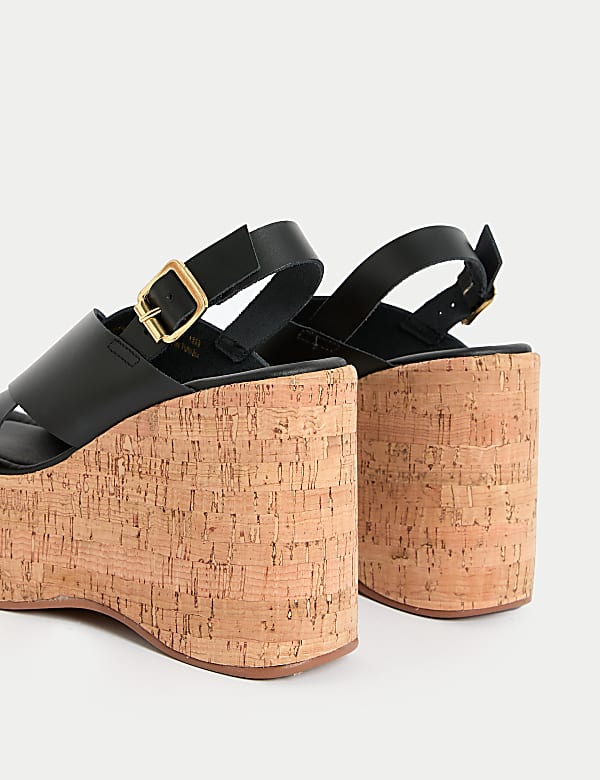 Leather Crossover Ankle Strap Wedge Sandals - JO