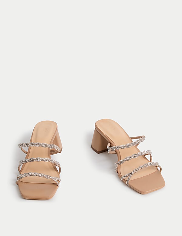 Sparkle Strappy Block Heel Mule Sandals - NL