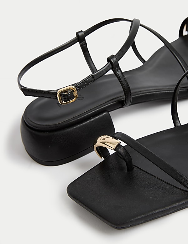 Ring Detail Ankle Strap Block Heel Sandals - LT