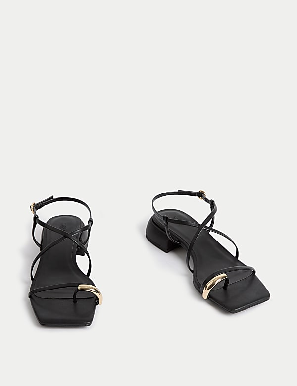 Ring Detail Ankle Strap Block Heel Sandals - LT