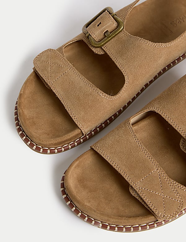 Suede Buckle Footbed Sandals - FR