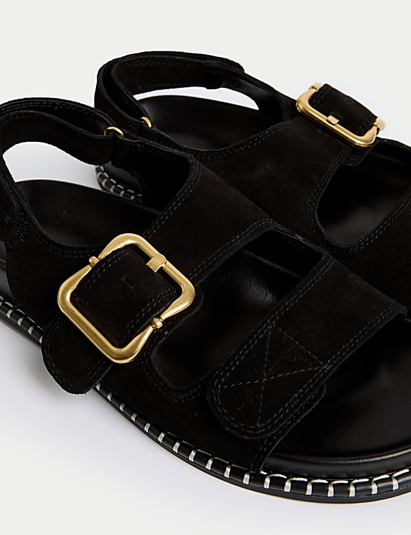 Suede Buckle Footbed Sandals - NO