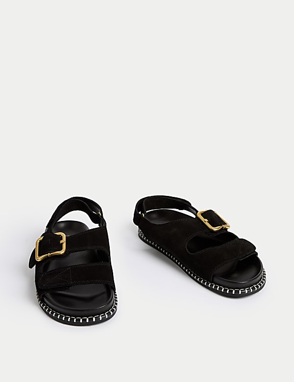 Suede Buckle Footbed Sandals - NO