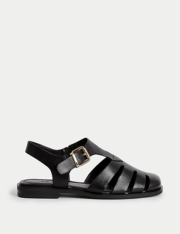Wide Fit Leather Ankle Strap Flat Sandals - NL