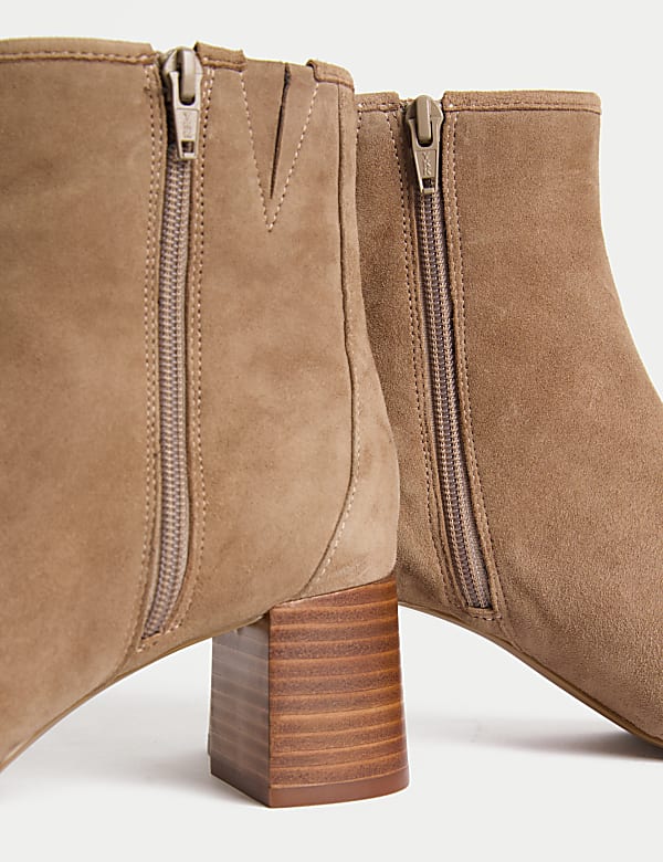 Suede Block Heel Ankle Boots - HR