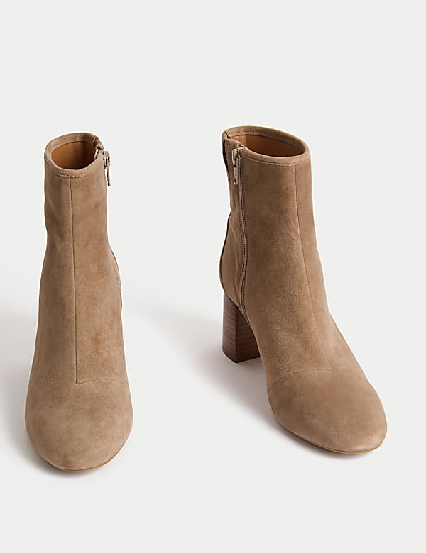 Suede Block Heel Ankle Boots - HR